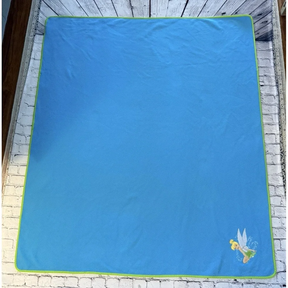 Disney Store Blue‎ Green Trim Tinker Bell Blanket Fleece Wings Fairy 60
